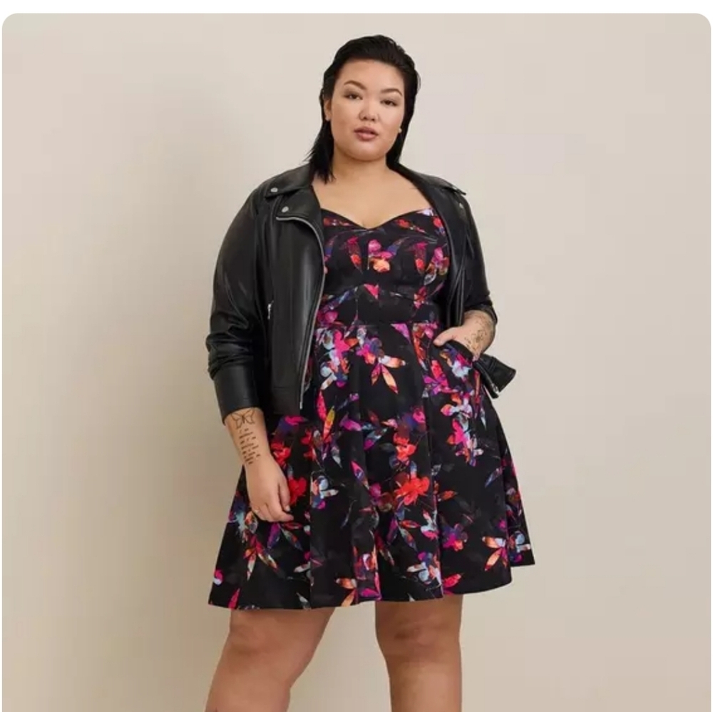 NWOT Torrid Plus Size Black Floral Fit & Flare Dress Size 3x